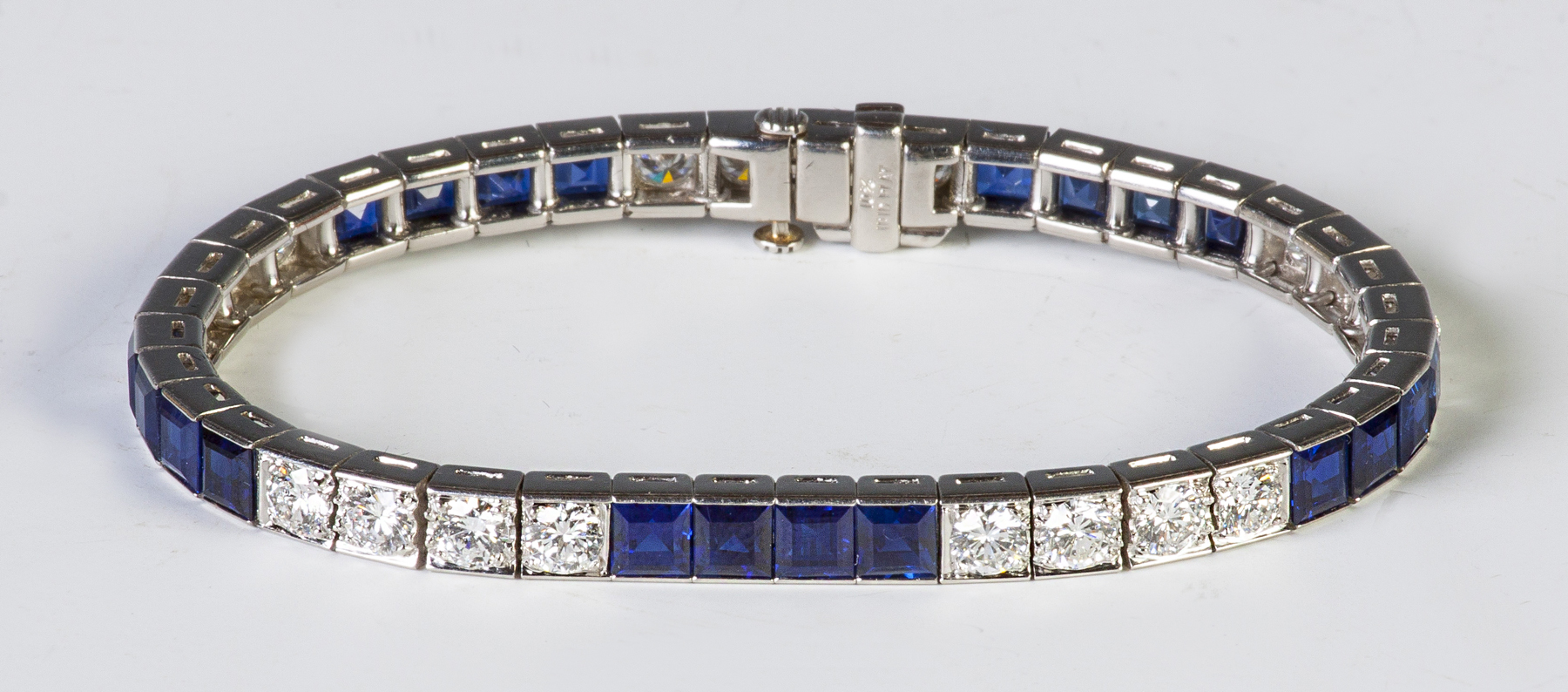 Appraisal: Platinum Diamond Sapphire Bracelet Stamped irid Plat Bead set with