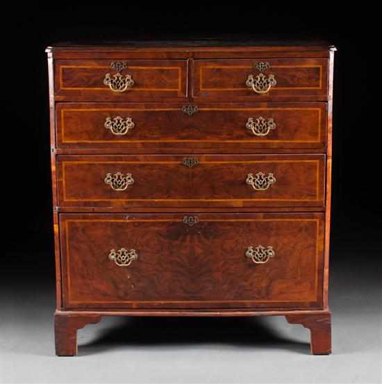 Appraisal: George III banded and inlaid burl walnut chest of drawers