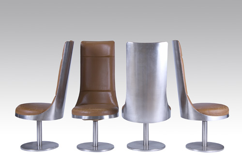 Appraisal: MARIA PERGAY Attr Four stainless steel highback chairs with brown