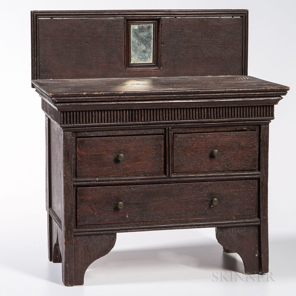 Appraisal: Miniature Walnut Bureau Miniature Walnut Bureau America late th century