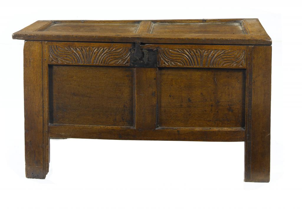 Appraisal: AN ENGLISH JOINED OAK CHEST with two-panel lid and front