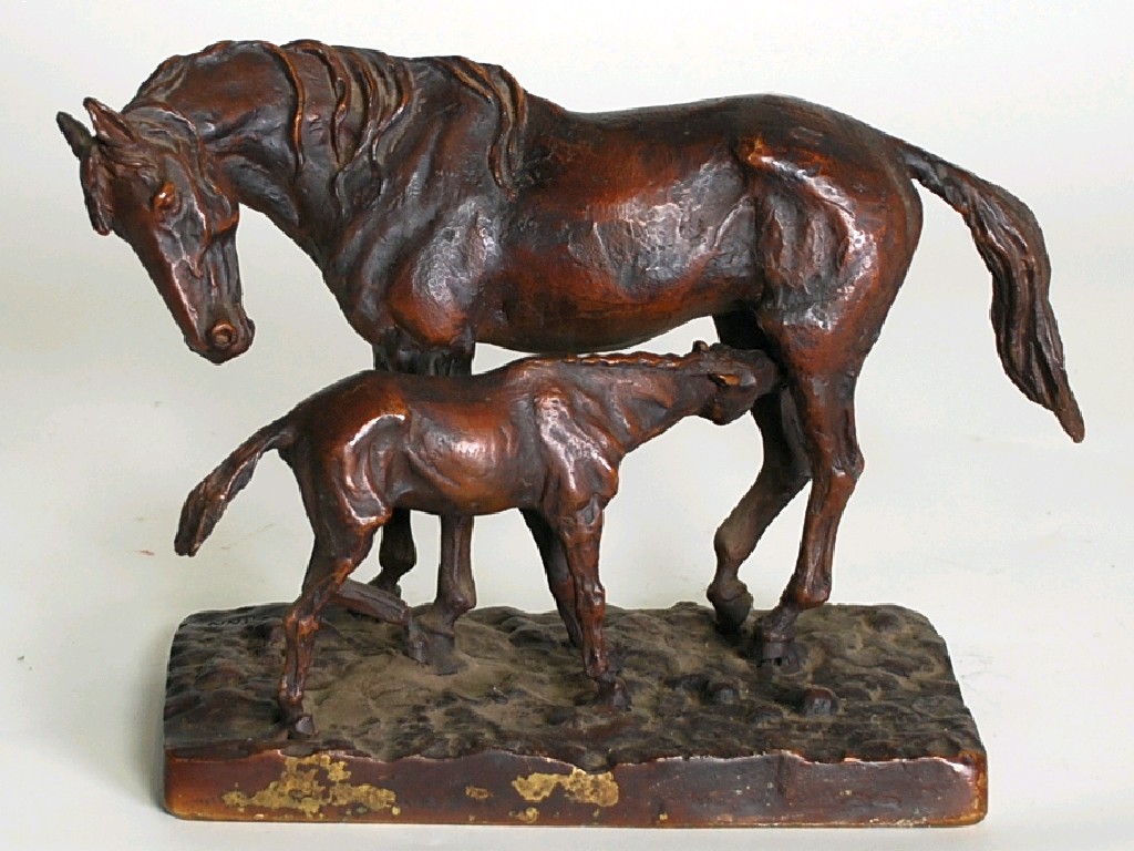 Appraisal: C FRATNN Twentieth century CAST BRONZE GROUP OF A MARE