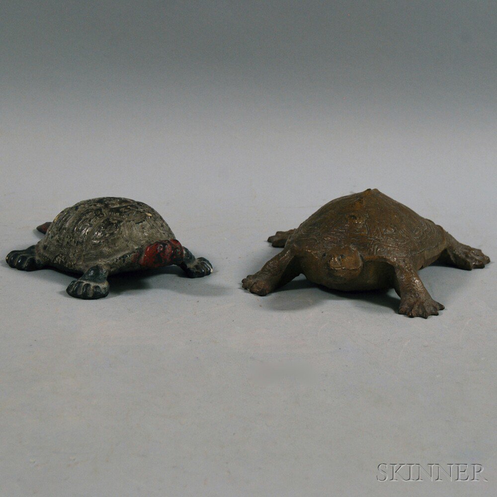 Appraisal: Two Cast Iron Turtle Doorstops th century one polychrome the