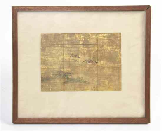 Appraisal: A Japanese Painting on Paper depicting two sparrows in flight