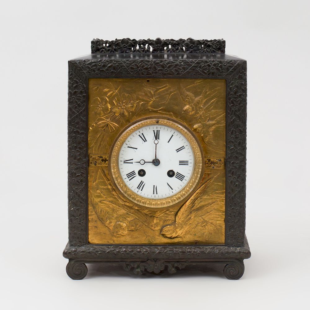 Appraisal: Aesthetic Movement Bronze and Gilt-Metal Bracket Clock The movement with