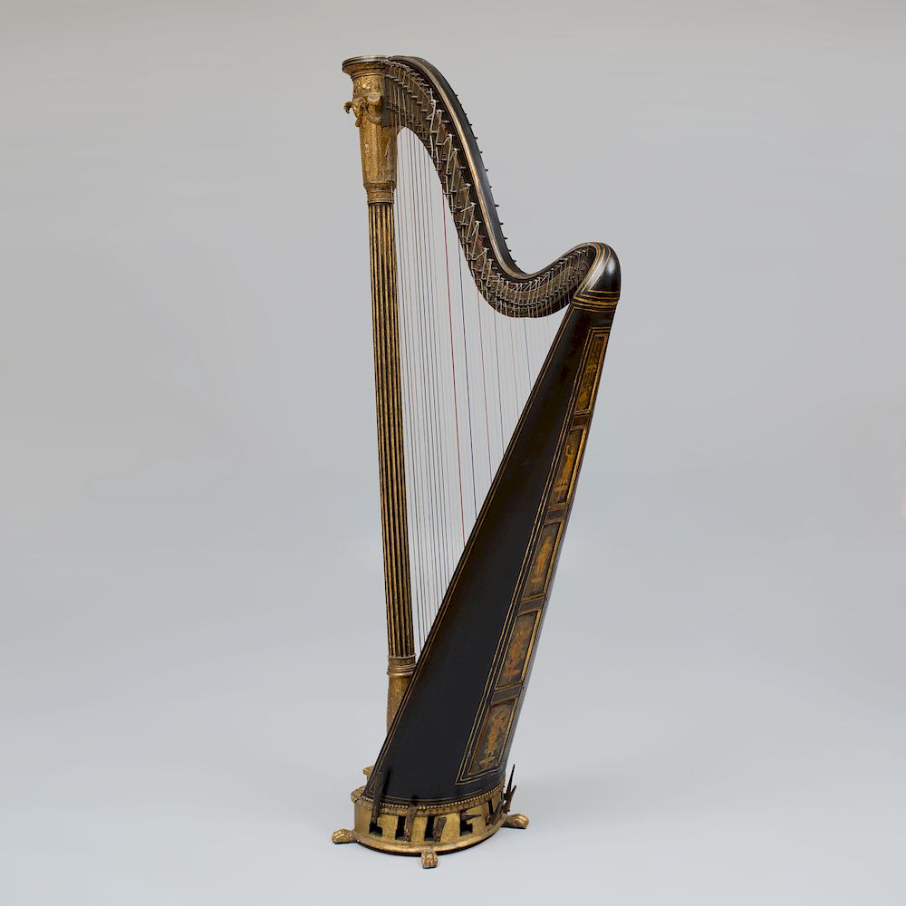 Appraisal: Fine Regency Gilt-Metal-Mounted Painted and Parcel-Gilt Pedal Harp signed S