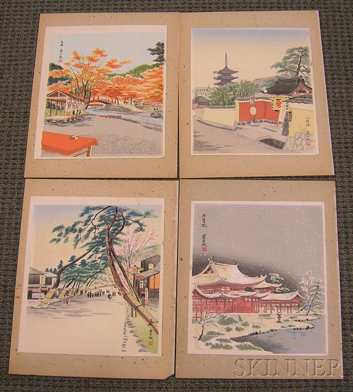 Appraisal: Seven Unframed Japanese Prints and One Unframed Chinese Painting together