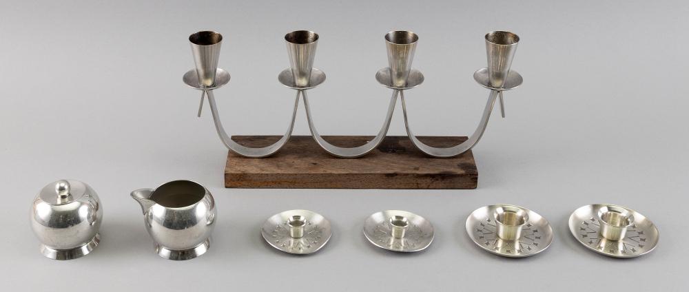 Appraisal: SEVEN METAL TABLEWARES TH CENTURY HEIGHTS FROM TO SEVEN METAL