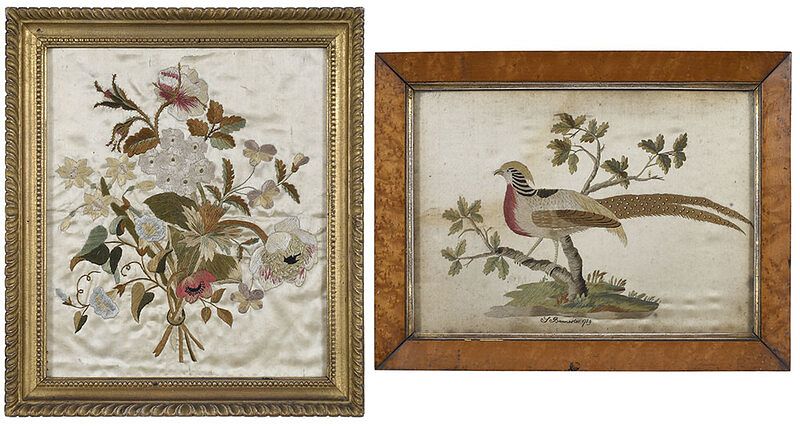 Appraisal: Two George III Framed Silk Embroideries British or Continental late