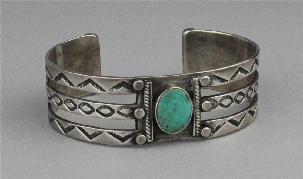 Appraisal: VINTAGE NATIVE AMERICAN STYLE SILVER CUFF WITH TURQUOISE the silver