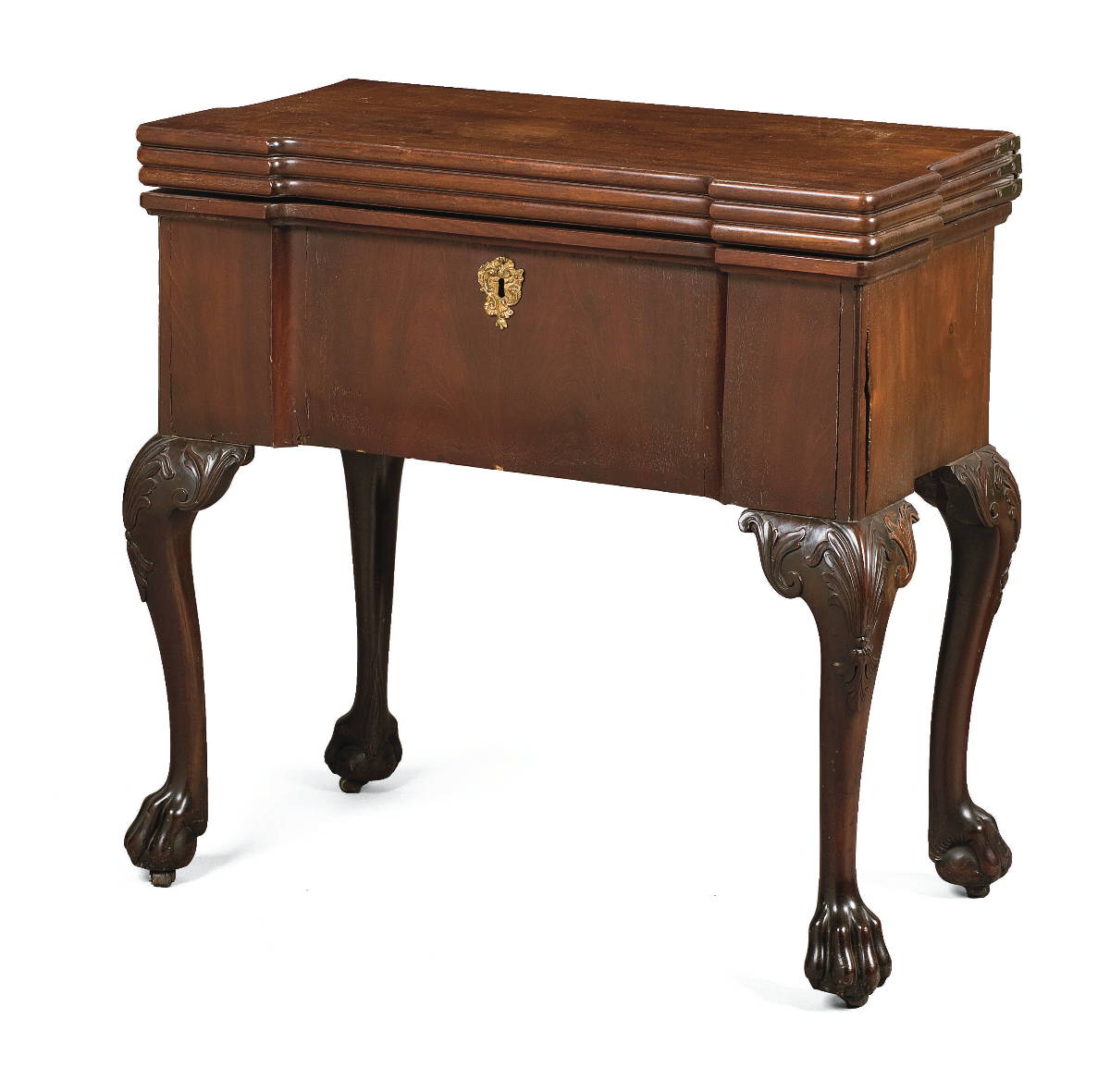 Appraisal: GEORGIAN CARVED MAHOGANY TRIPLE-TOP GAMES TABLE The rectangular triple-top with