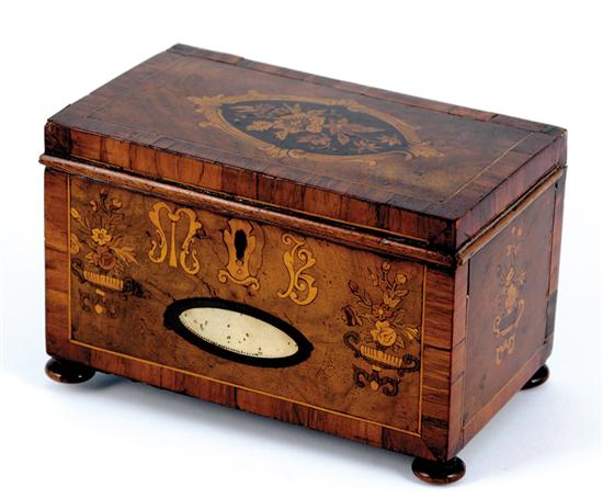 Appraisal: Victorian marquetry and mixed wood tea caddy late th century