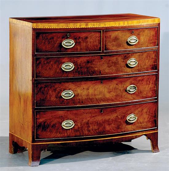 Appraisal: George III style inlaid mahogany bow front chest of drawers