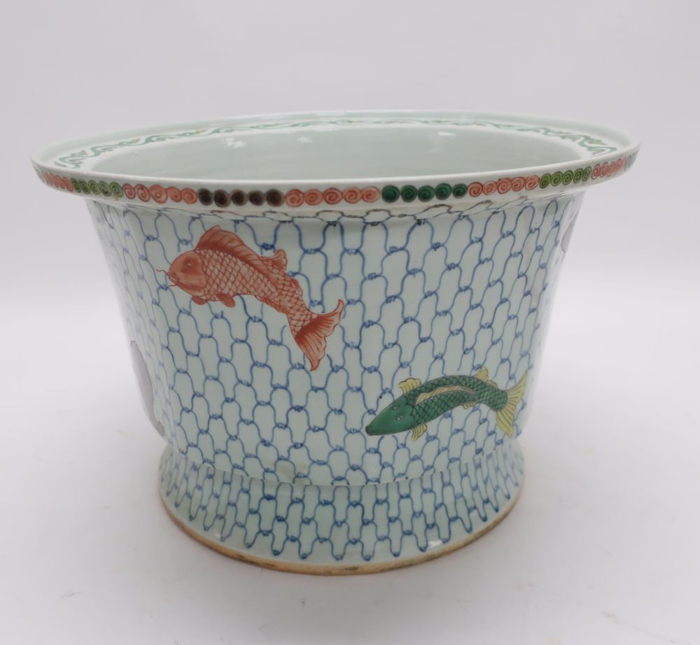 Appraisal: Chinese Porcleain Jardinere Pale blue ground with fish decoration H