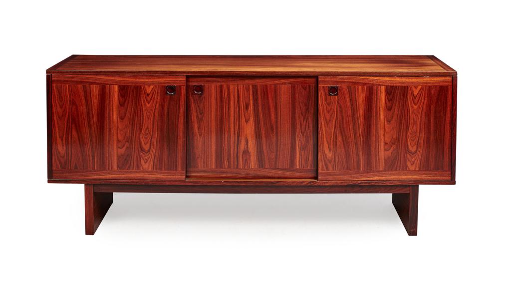 Appraisal: DANISH ROSEWOOD SIDEBOARD MID TH CENTURY with three sliding drawers