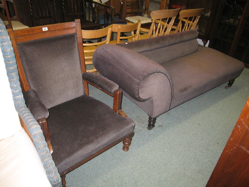 Appraisal: Chaise longue with an open armchair