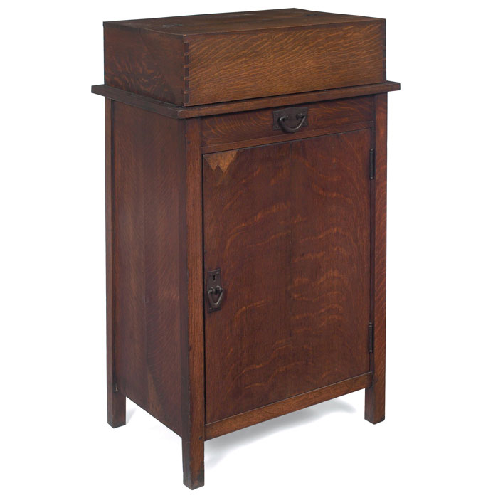 Appraisal: Gustav Stickley cellarette flip-top form over a single drawer and