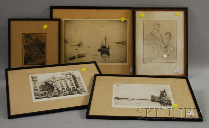 Appraisal: Five Framed Etchings and Prints including Henry Lambert city view