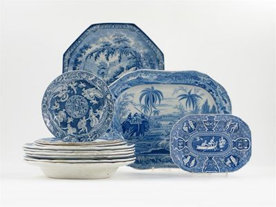 Appraisal: Seventeen blue and white printed plates and dishes mostly Spode