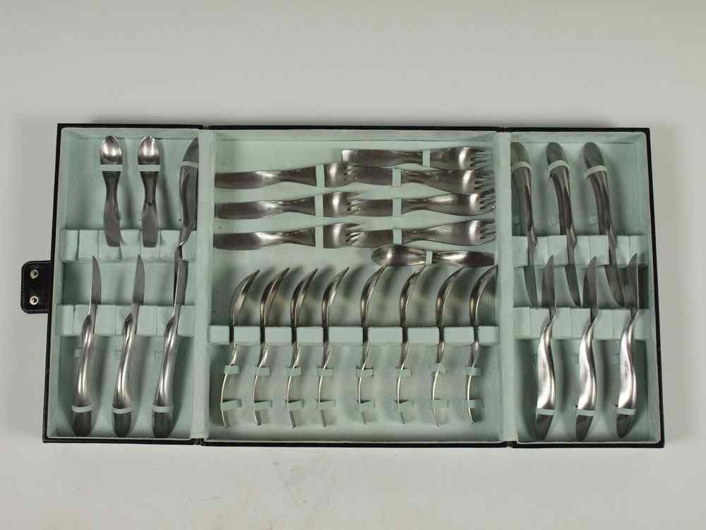 Appraisal: AMBOSS STAINLESS FLATWARE IN PRESENTATION CASE Nice mid century moderne