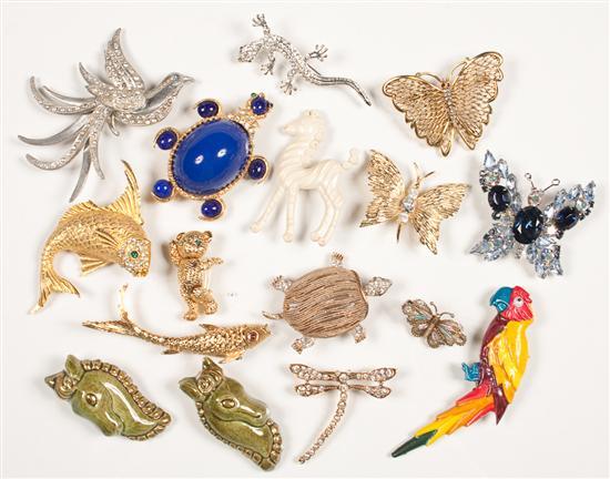 Appraisal: Assortment of animal motif costume jewelry including a jointed teddy