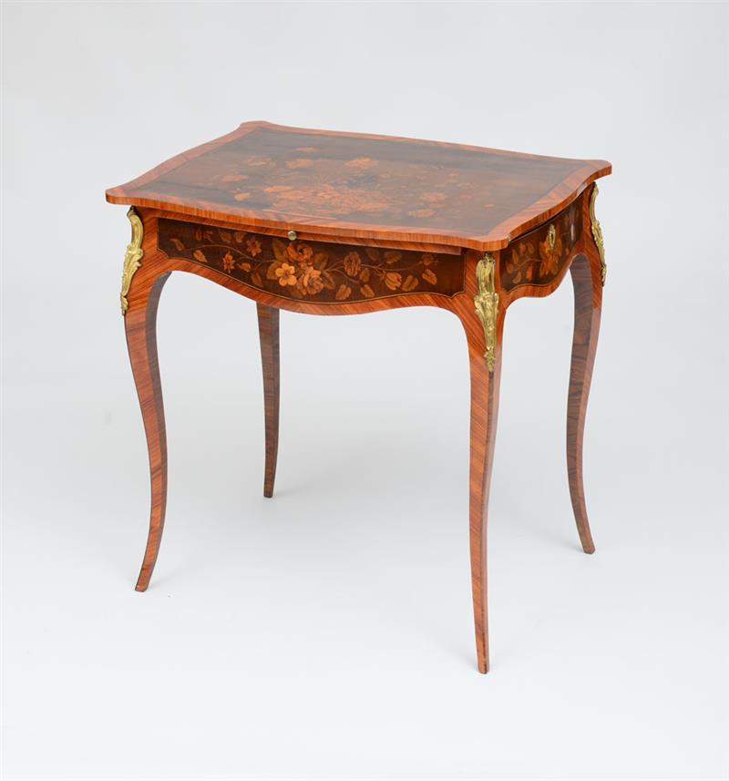 Appraisal: RARE GEORGE III GILT-BRONZE-MOUNTED TULIPWOOD SYCAMORE AND HAREWOOD MARQUETRY WRITING