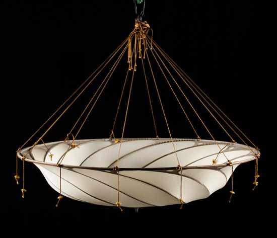 Appraisal: Mariano Fortuny silk Scudo Saraceno hanging lamp hanging light fixture