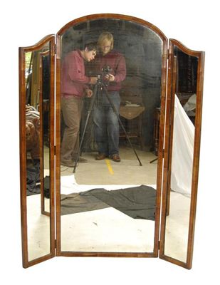 Appraisal: A walnut triptych dressing mirror in cm h in cm