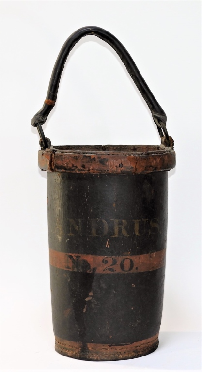 Appraisal: C AMERICAN S ANDRUS LEATHER PAINTED FIRE BUCKET United States