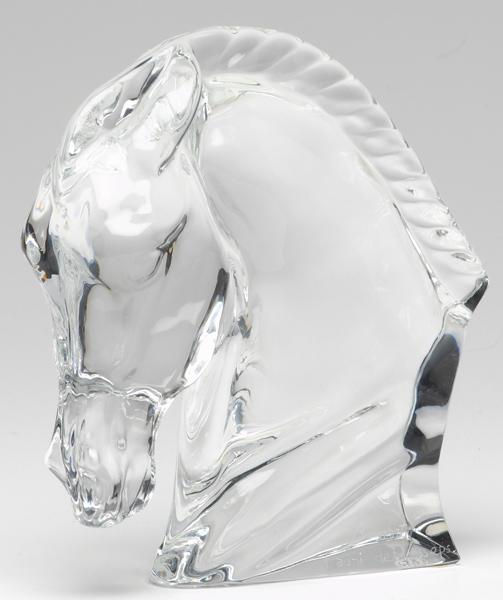 Appraisal: TAUNI DE LESSEPS BACCARAT Crystal horse head sculpture Signed Baccarat