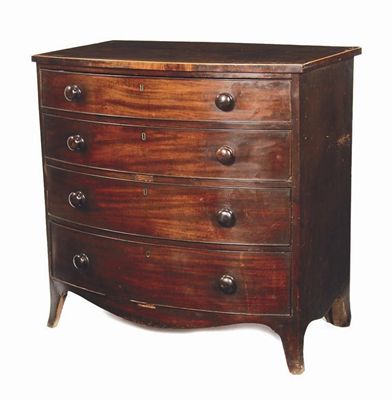 Appraisal: A Regency mahogany bowfront chest with boxwood strung edged top