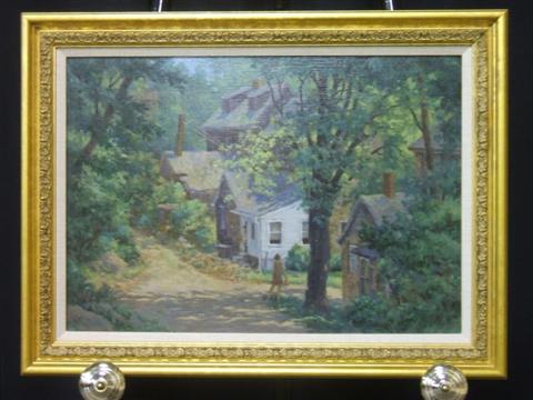 Appraisal: BARBARA NUSS AMERICAN BACKSTREET COTTAGE Oil on linen x in