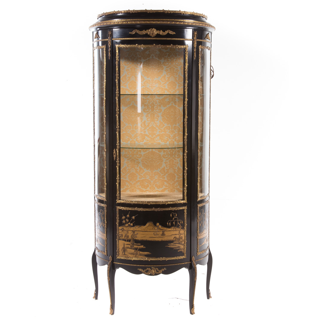 Appraisal: Louis XV style ebonized japanned vitrine th century flat rounded