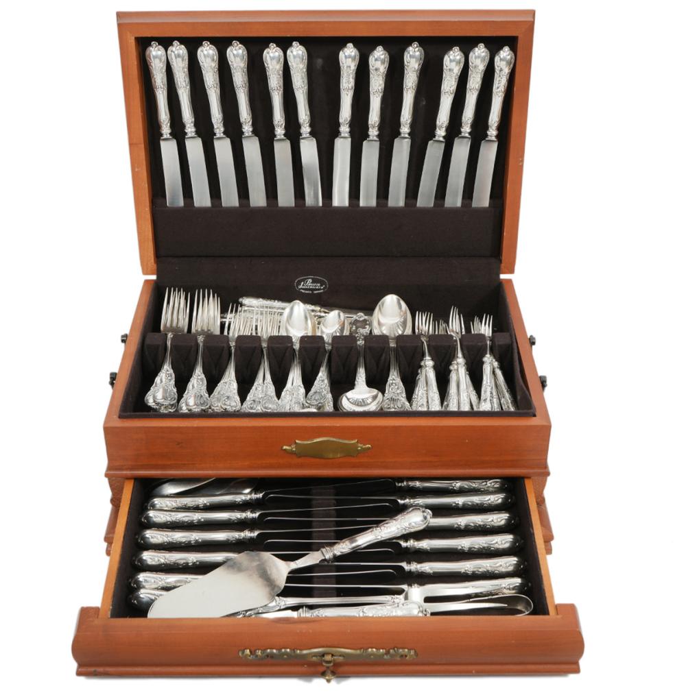 Appraisal: PCS FRENCH SILVER FLATWARE IN WOOD CHEST Pieces French silver