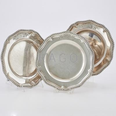 Appraisal: THREE GEORGIAN SILVER DINNER PLATES Fluted edge with gadroon rim