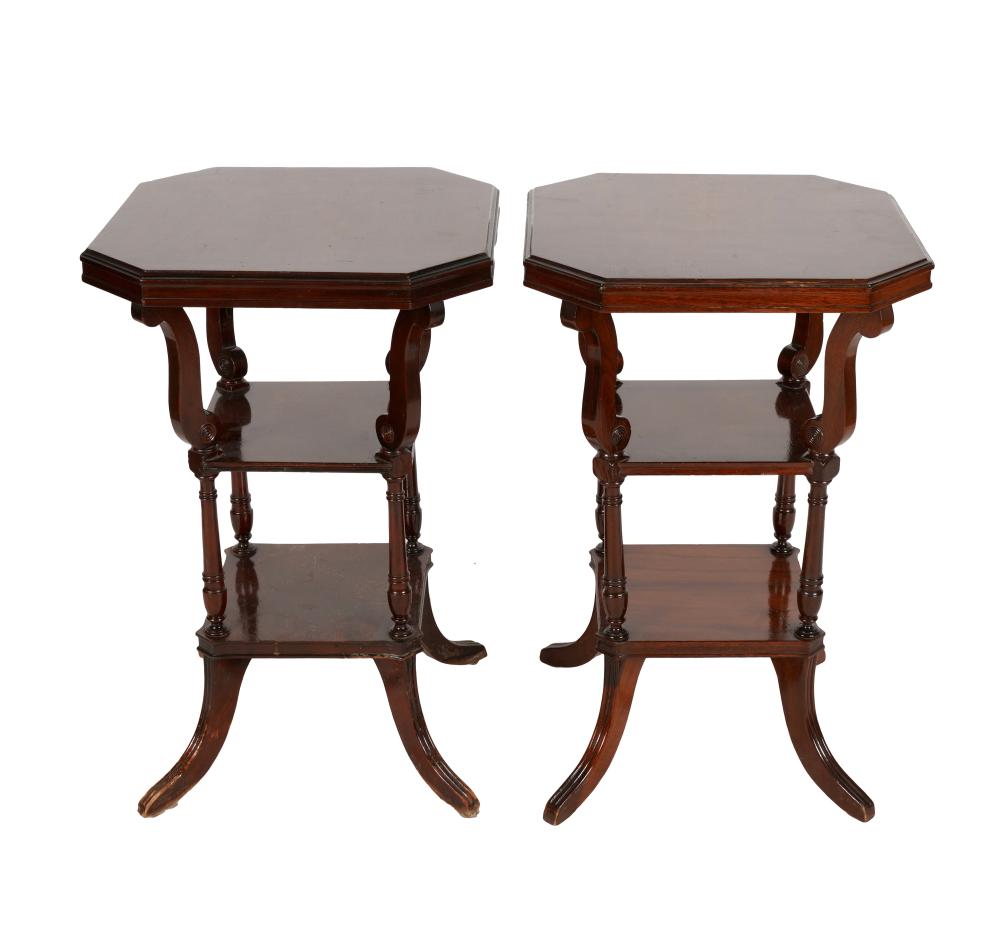 Appraisal: PAIR MAHOGANY SIDE TABLESearly th century with scrolled turned and