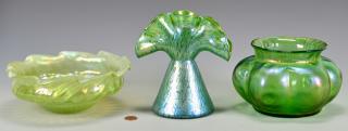 Appraisal: Loetz Art Glass Items Three art glass forms attributed to