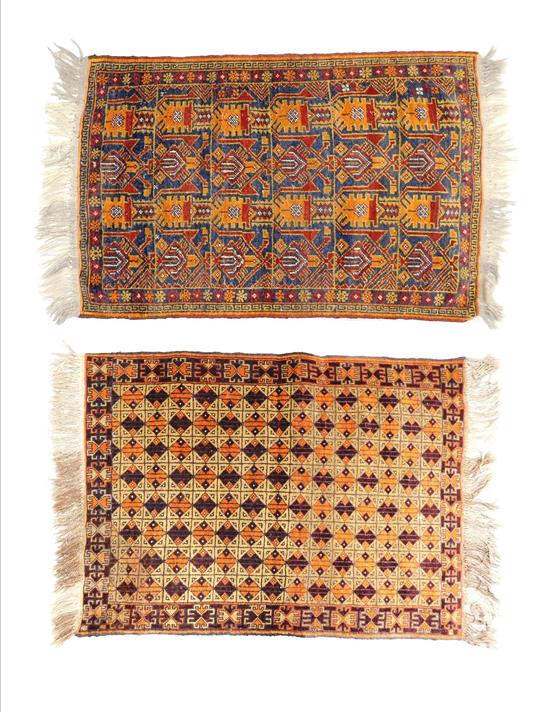 Appraisal: RUGS Two Modern Afghan Bokhara scatter rugs first a geometric