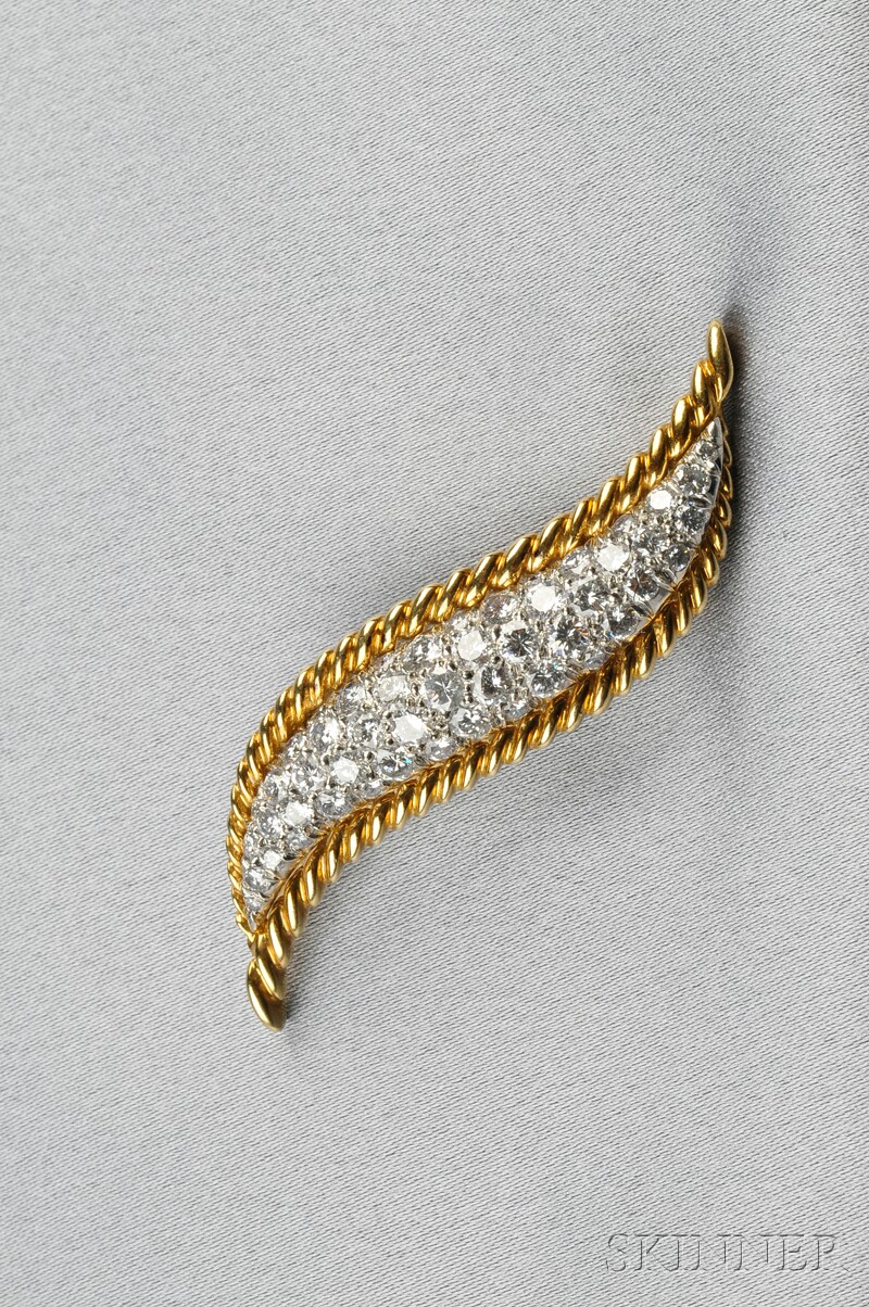 Appraisal: Platinum kt Gold and Diamond Flamme Brooch Van Cleef Arpels