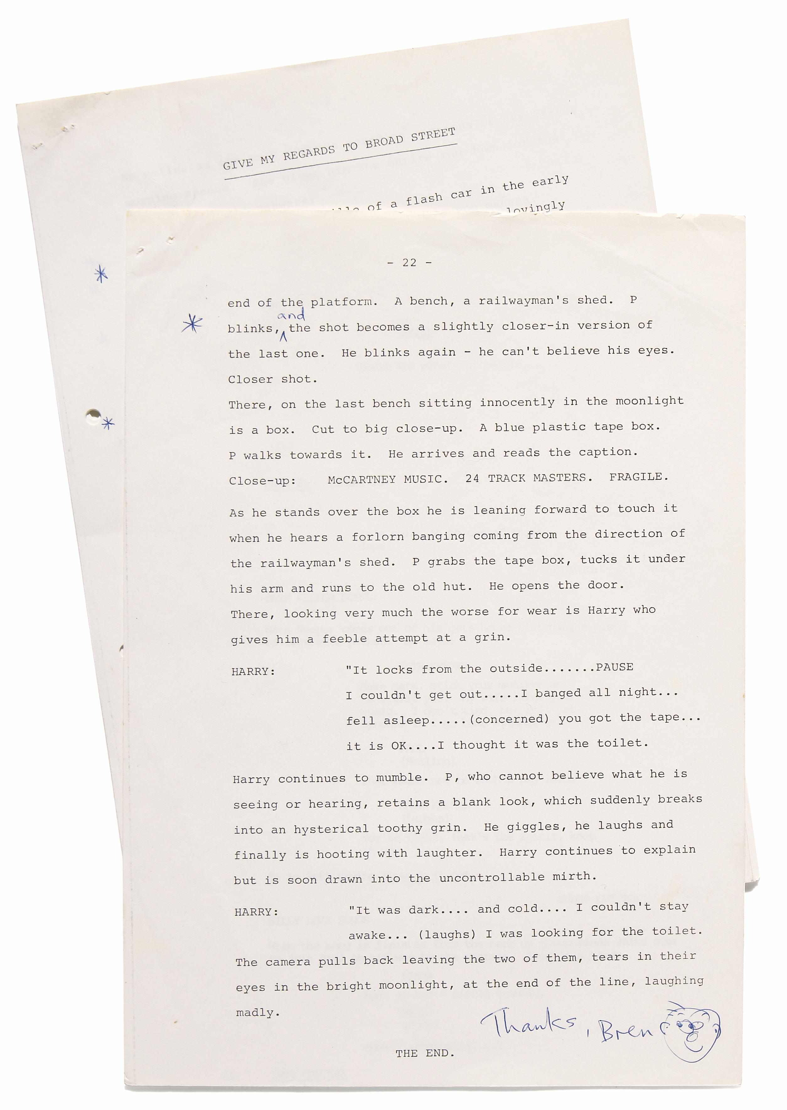 Appraisal: Paul McCartney annotated script pages A group of approximately twenty-five