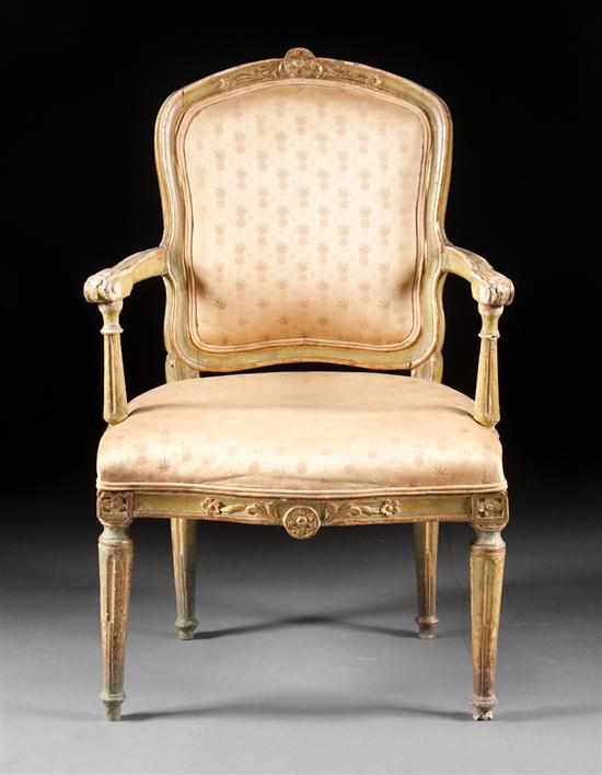 Appraisal: Italian Louis XVI style fauteuil en cabriolet late th century