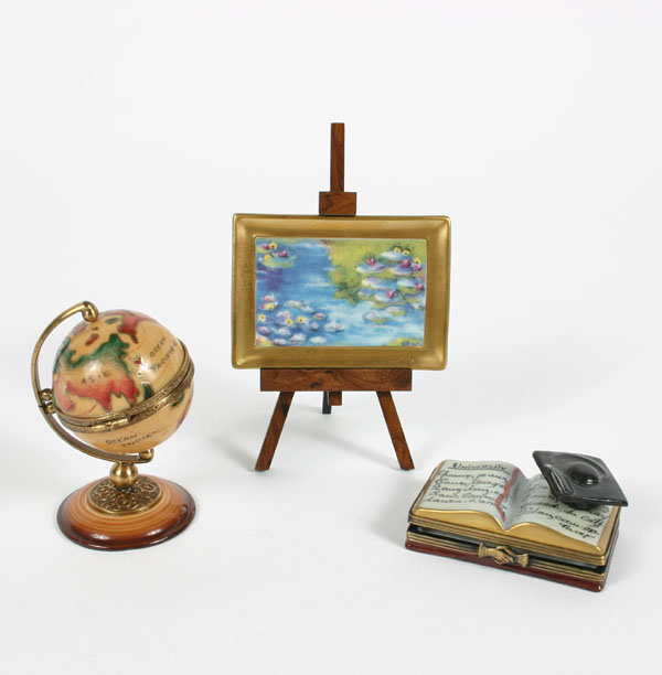 Appraisal: Limoges hand painted boxes and canvas globe on stand textbook