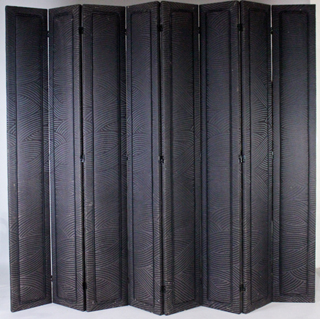 Appraisal: CONTEMPORARY EIGHT PANEL FOLDING SCREEN one side with black fabric