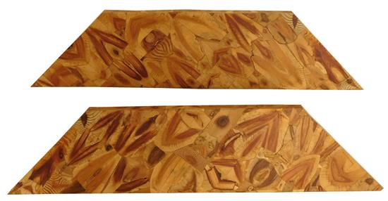 Appraisal: Alfred Richard American - pair of trapezoidal wooden wall plaques