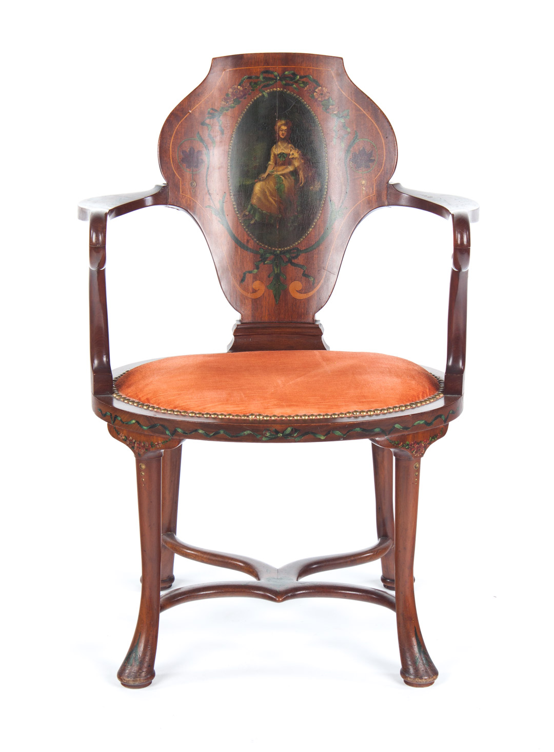 Appraisal: Edwardian Adam style paint decorated armchair early th century arms