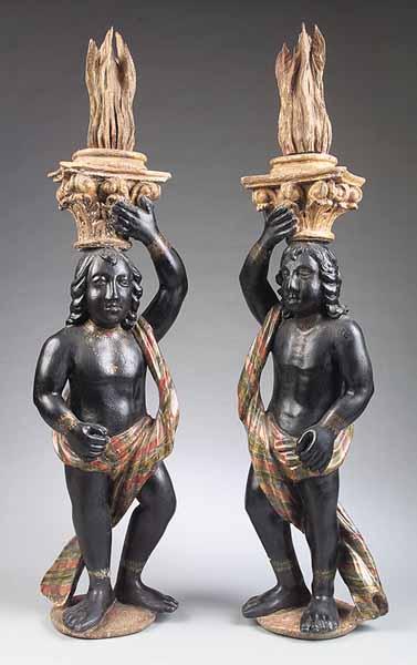 Appraisal: A Pair of Continental Polychromed Wood Blackamoor Figures late th