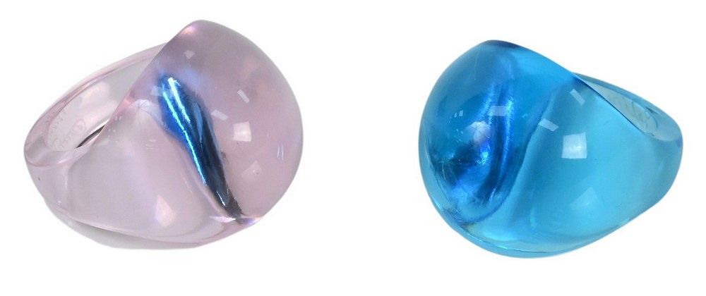 Appraisal: Two Cabochon Domed Lalique Glass Rings to include blue and