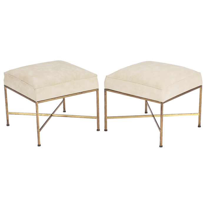 Appraisal: Paul McCobb stools pair by Calvin square tubular brass-plated frames