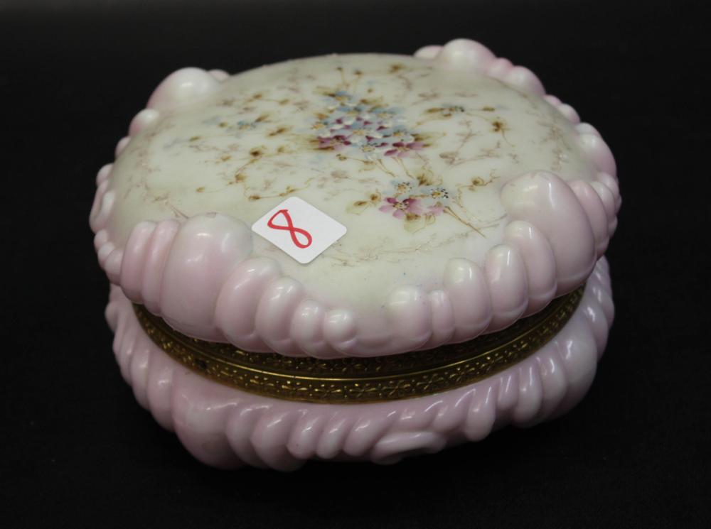 Appraisal: WAVECREST DRESSER BOX circular form with hand painted floral lid