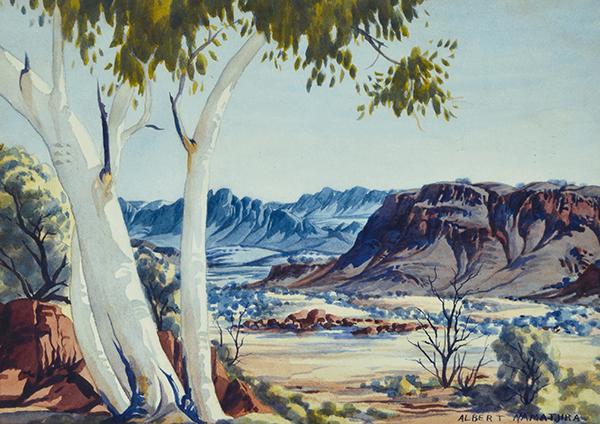 Appraisal: ALBERT NAMATJIRA - Ghost Gums Central Australia watercolour ALBERT NAMATJIRA